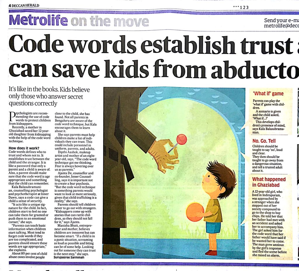 Inner dawn Counselling - Code words help in enhancing child safety - Deccan Herald